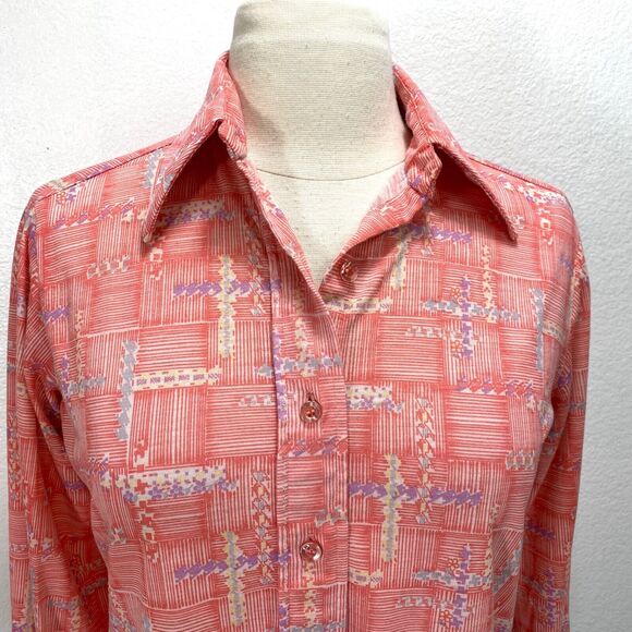 Vintage 70s It's Gailord Blouse Small Orange Knit Shirt Boho Peasant Country - Picture 2 of 8